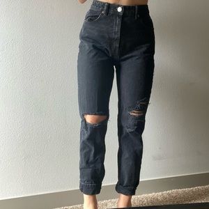 ZARA high waisted black ripped straight jeans